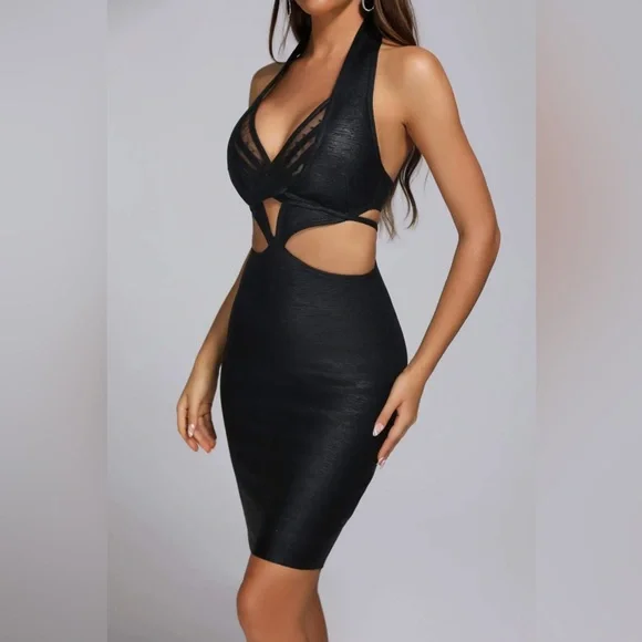 Black Metallic Mini Bandage Dress - Picture 4 of 5